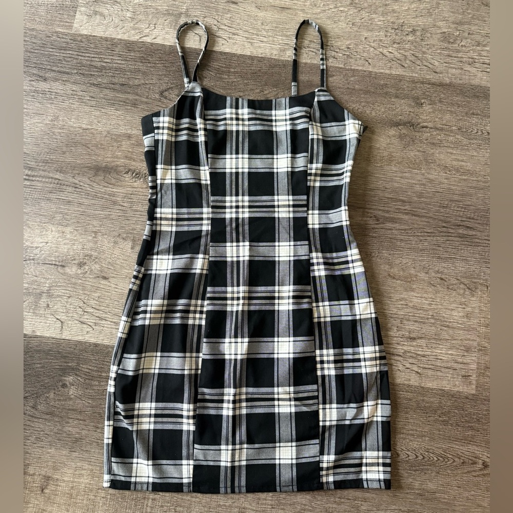 Divided Black and White Sheath Mini Dress Spaghetti Strap